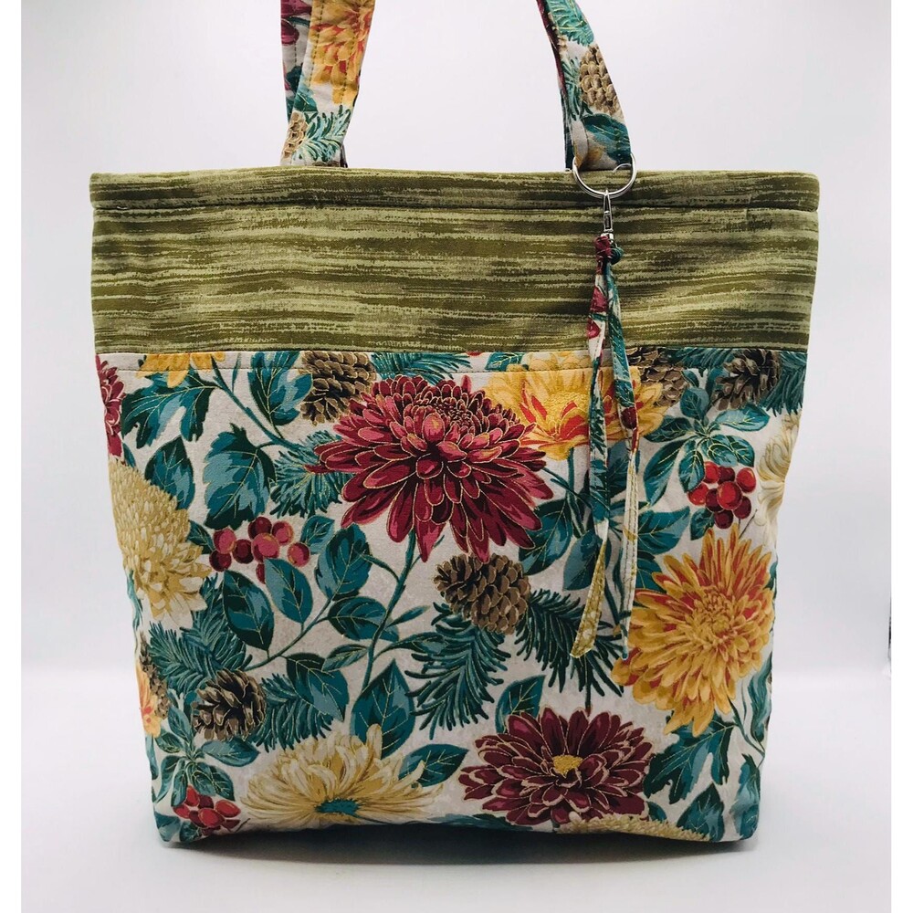 Basic Lizbet Library Market Tote, Metallic Fall Floral 12x13.5x3" With Pockets